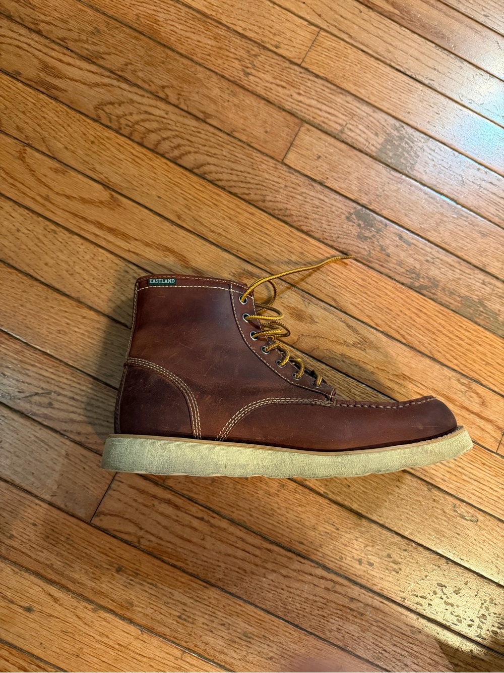 Eastland Brown Leather Moc Toe Work Boot with Crepe Sole